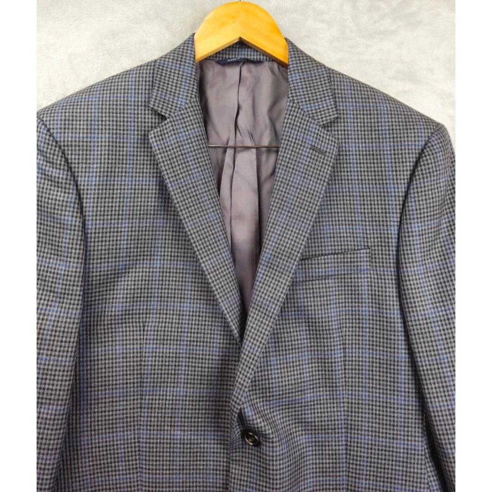 Ralph Lauren Blazer 42R Houndstooth Windowpane Plaid‎ Gray Blue Wool Silk Blend